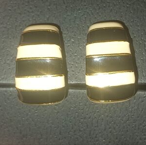 St. John Vintage Black Enamel Clip on Earrings